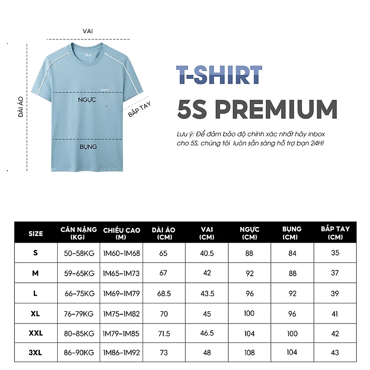 Áo Thun Nam Ngắn Tay 5S PREMIUM, Chất Liệu Cotton Siêu Mềm